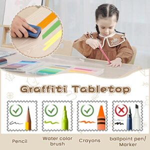 Syunoo Kids Table and Chairs Set, 49''x25'' Toddler Table and 4 Chairs Set, Height-Adjustable Toddler Desk for Boys&Girls Ages 2-8, Graffiti Child's Desk for Study Room, Classroom