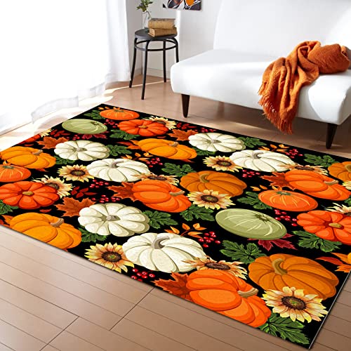 Pumpkin Area Rug Door Mat Fall Thanksgiving Harvest Season Indoor Floor Carpet for Living Room Bedroom Home Decor Modern Contemporary Rug, 4'x6'