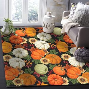 Pumpkin Area Rug Door Mat Fall Thanksgiving Harvest Season Indoor Floor Carpet for Living Room Bedroom Home Decor Modern Contemporary Rug, 4'x6'