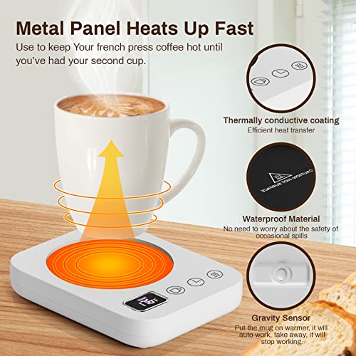 Misby Mug Warmer, Upgrade Coffee Warmer for Desk with 3 Temperature Settings, Fast Heating Cup Warmer 12H Timer, 4H Auto Shut Off, Gravity Sensor, Keep Best Temp for Tea,Beverage,Milk,White