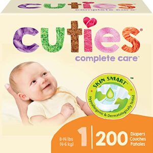 cuties | skin smart, absorbent & hypoallergenic diapers with flexible & secure tabs | bulk case | size 1 | 200 count