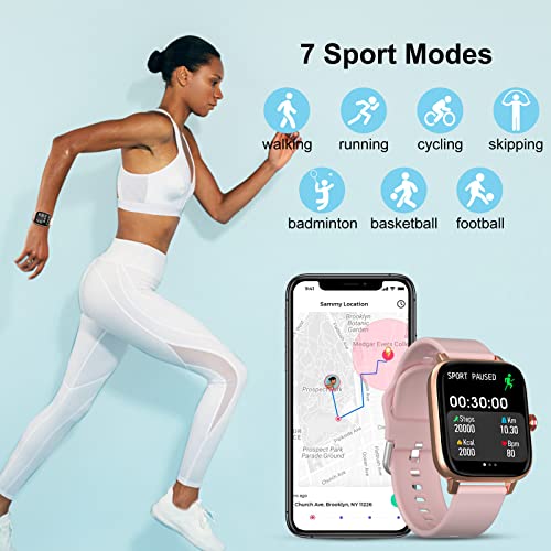 TOZDTO Smart Watch Gift for Men Women, 1.7" Full Touch Screen Smartwatch with Text and Call for Android iOS Phones, GPS Fitness Tracker Watches with Sports Modes, Pedometer, Distance, Calories (Pink)