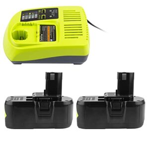 P108 & P117 for Ryobi 18V Battery and Charger Combo, 6.0 AH/ 2-Pack, Replace P102 P103 P105 P107 P108 P109 P189 P191 P197.