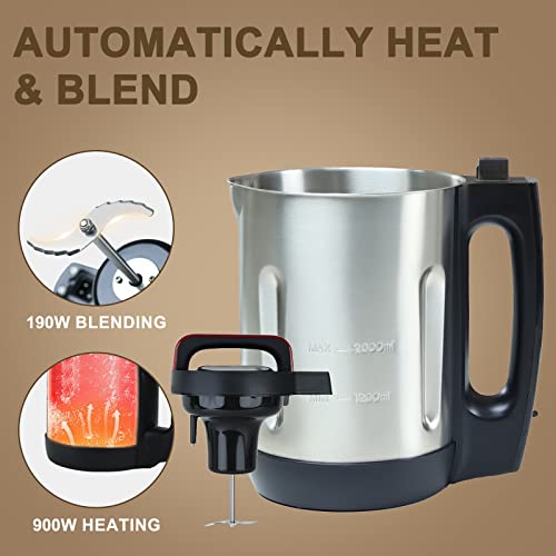 bathivy Soup Maker, Automatical Multi-Function Fresh Soup and Smoothie Make Machine | 2 Liters, 6 Functions, Stainless Steel, LED Display | Blend, Smooth, Chunky, Compote, Pre-heat, Clean (Red)