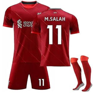 Liver Salah Red Home Soccer Kids Set (Jersey + Shorts + Socks) Kit Size Large (10-11 Years Old) for Youth