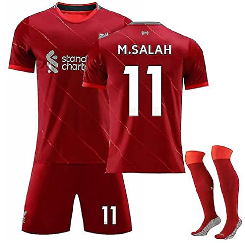 Liver Salah Red Home Soccer Kids Set (Jersey + Shorts + Socks) Kit Size Large (10-11 Years Old) for Youth