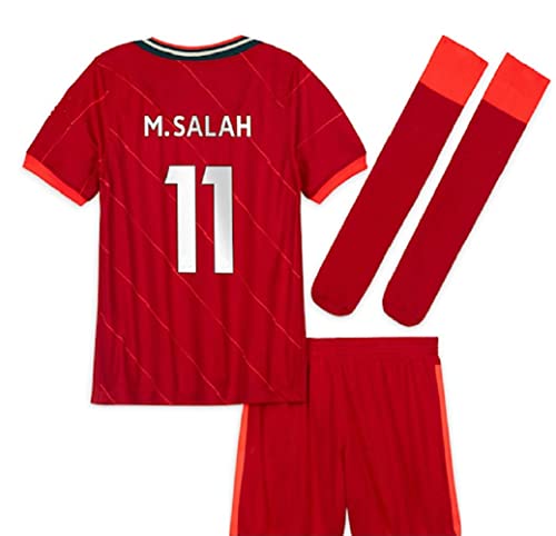 Liver Salah Red Home Soccer Kids Set (Jersey + Shorts + Socks) Kit Size Large (10-11 Years Old) for Youth