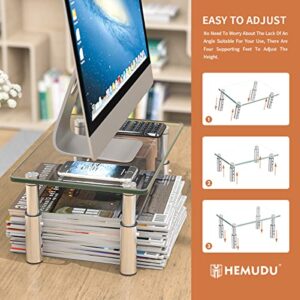 Hemudu Monitor Stand Riser, 3 Height Adjustable Laptop Stand Riser, Monitor Stand Riser 11.8"x 8.1" Stand for PC, Computer, Laptop Clear HD06T-001