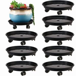 8-pack plastic plant caddy with pu wheels 12" heavy-duty rolling plant stand with casters plant dolly plant roller base plant pot movers plant saucer with wheels, black