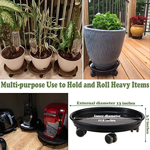 8-Pack Plastic Plant Caddy with PU Wheels 12" Heavy-Duty Rolling Plant Stand with Casters Plant Dolly Plant Roller Base Plant Pot Movers Plant Saucer with Wheels, Black