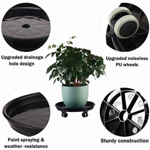 8-Pack Plastic Plant Caddy with PU Wheels 12" Heavy-Duty Rolling Plant Stand with Casters Plant Dolly Plant Roller Base Plant Pot Movers Plant Saucer with Wheels, Black