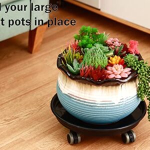 8-Pack Plastic Plant Caddy with PU Wheels 12" Heavy-Duty Rolling Plant Stand with Casters Plant Dolly Plant Roller Base Plant Pot Movers Plant Saucer with Wheels, Black