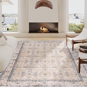 jinchan area rug 8x10 persian rug pink vintage rug traditional mat retro accent rug distressed indoor foldable thin rug floral print rug non slip carpet living room dining room office floor cover