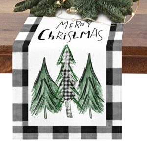jbralid merry christmas trees table runner 72 inch xmas winter holiday black and white buffalo plaid table cloth decorations for home dining room party decor