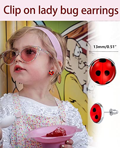 Red Ladybird Girl’s Earring Studs Black Spots Silver Bug Earrings for Halloween Christmas Birthday Cosplay Gifts