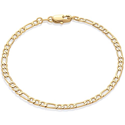 Amazon Essentials 14K Gold Plated Figaro Chain Bracelet 7.5", Yellow Gold