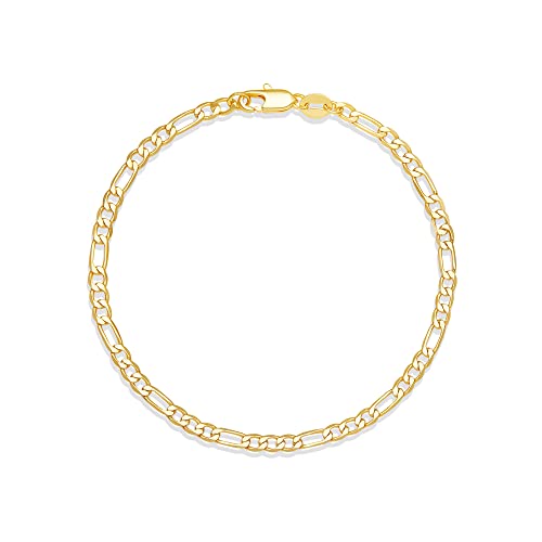 Amazon Essentials 14K Gold Plated Figaro Chain Bracelet 7.5", Yellow Gold