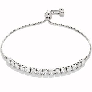 amazon essentials sterling silver plated cz adjustable tennis bracelet 9.5", sterling silver