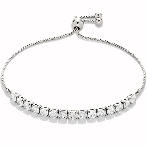 Amazon Essentials Sterling Silver Plated CZ Adjustable Tennis Bracelet 9.5", Sterling Silver