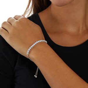 Amazon Essentials Sterling Silver Plated CZ Adjustable Tennis Bracelet 9.5", Sterling Silver