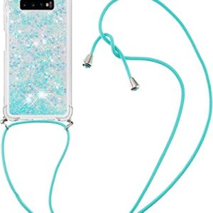 HOUSON for Samsung Galaxy S10 5G Case, Moving Liquid Holographic Sparkle Glitter Case with Crossbody Lanyard Strap, Girls Women Bling Diamond Ring Slim Protective Case for Galaxy S10 5G Blue