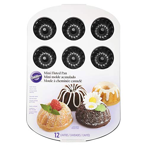 Wilton Non-Stick Mini Fluted Tube Pan, 12-Cavity, Steel, Multi-Cavity Mini Cake Pan, Black & Perfect Results Premium Non-Stick 9-Inch Fluted Tube Pan