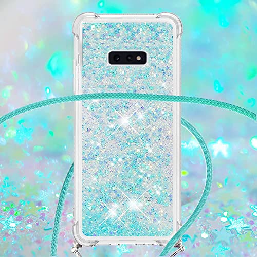 HOUSON for Samsung Galaxy S10e 5G Case, Moving Liquid Holographic Sparkle Glitter Case with Crossbody Lanyard Strap, Girls Women Bling Diamond Ring Slim Protective Case for Galaxy S10e 5G Blue