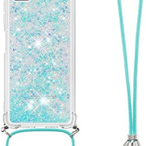 HOUSON for Samsung Galaxy A22 5G Case, Moving Liquid Holographic Sparkle Glitter Case with Crossbody Lanyard Strap, Girls Women Bling Diamond Ring Slim Protective Case for Galaxy A22 5G Blue