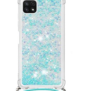 HOUSON for Samsung Galaxy A22 5G Case, Moving Liquid Holographic Sparkle Glitter Case with Crossbody Lanyard Strap, Girls Women Bling Diamond Ring Slim Protective Case for Galaxy A22 5G Blue