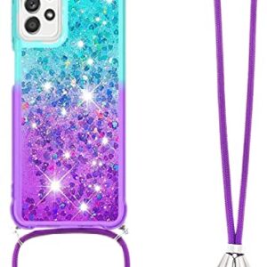 HOUSON for Samsung Galaxy A32 5G Case, Moving Liquid Holographic Sparkle Glitter Case with Crossbody Lanyard Strap, Girls Women Bling Diamond Ring Slim Protective Case for Galaxy A32 5G Purple