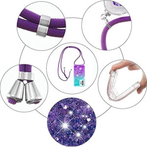 HOUSON for Samsung Galaxy A32 5G Case, Moving Liquid Holographic Sparkle Glitter Case with Crossbody Lanyard Strap, Girls Women Bling Diamond Ring Slim Protective Case for Galaxy A32 5G Purple