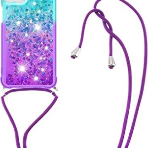 HOUSON for Samsung Galaxy A32 5G Case, Moving Liquid Holographic Sparkle Glitter Case with Crossbody Lanyard Strap, Girls Women Bling Diamond Ring Slim Protective Case for Galaxy A32 5G Purple