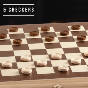 HAMMER + AXE 2-in-1 Checkers & Chess Board Game Set, Premium Quality Wood, Full-Sized Folding Board & Pieces, Portable Travel Activity for Home, Beach, Camping, BBQ, Fun Activity for Kids & Adults