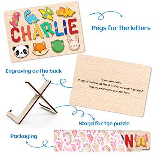 BeneCharm Name Puzzle for Kids Personalized, First Birthday Gifts for Boys Girls - Name Puzzles for Toddlers 1-3 with Engraved Text on Back, Personalized Baby Toys