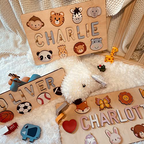 BeneCharm Name Puzzle for Kids Personalized, First Birthday Gifts for Boys Girls - Name Puzzles for Toddlers 1-3 with Engraved Text on Back, Personalized Baby Toys