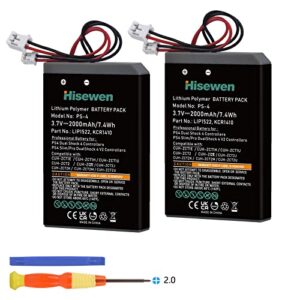 hisewen 2 pack 2000mah ps4 ps4pro controller battery replacement for sony playstation 4 dualshock 4 v1 v2 controller cuh-zct2 cuh-zct2e cuh-zct1e cuh-zct1u