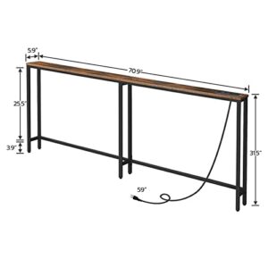 HOOBRO 5.9" Skinny Console Table with Charging Station, 70.9" Narrow Sofa Table with Power Outlets, Long Behind Couch Table, Slim Entryway Table for Hallway, Living Room, Rustic Brown BF185UXG01