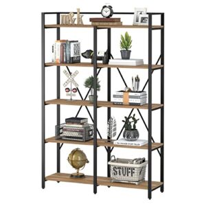 BON AUGURE Bookshelf, Industrial Large Etagere Bookcase for Living Room and Bedroom, Farmhouse 5 Tier Book Shelves for Office, Rustic Wood Metal Shelving Unit (Vintage Oak, 43.31 inch Wide)