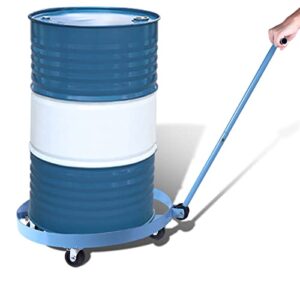 yue 55 gallon heavy duty steel drum dolly with 4 swivel caster and handle, rolling bucket dolly hand truck for paint bucket for workshops, factories, warehouses (blue) (yqtc-blue)