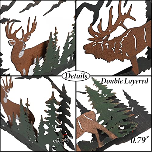 Metal Wall Decor, 2PCS Deer Metal Wall Art Decor, 3D Forest Deer Wall Decor, Metal Mountain Wall Art, Deer in The Forest Rustic Wall Decoration Hanging for Living Room Bedroom Bathroom Indoor Outdoor