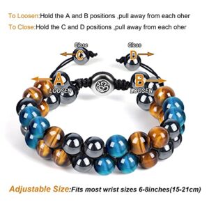 Tiger Eye Triple Protection Bracelet for Women Men, Yellow Blue Tiger Eye Hematite Bead Crystal Stone Handmade Jewelry Bracelet, Bring Luck And Prosperity Courage Bracelet