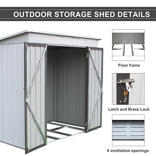 WTRAVEL 6 x 4 FT Outdoor Storage Shed Steel Tool Storage Shed with Lock Metal Garden Shed for Backyard, Patio, Lawn (6 x 4 FT, White)