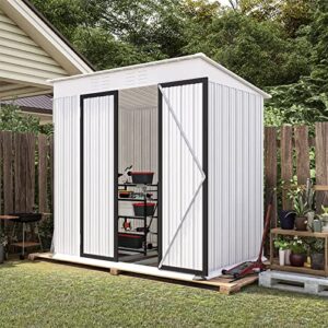 WTRAVEL 6 x 4 FT Outdoor Storage Shed Steel Tool Storage Shed with Lock Metal Garden Shed for Backyard, Patio, Lawn (6 x 4 FT, White)