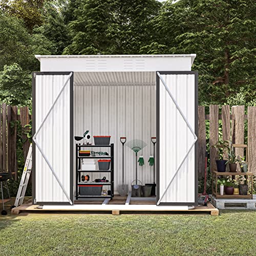 WTRAVEL 6 x 4 FT Outdoor Storage Shed Steel Tool Storage Shed with Lock Metal Garden Shed for Backyard, Patio, Lawn (6 x 4 FT, White)