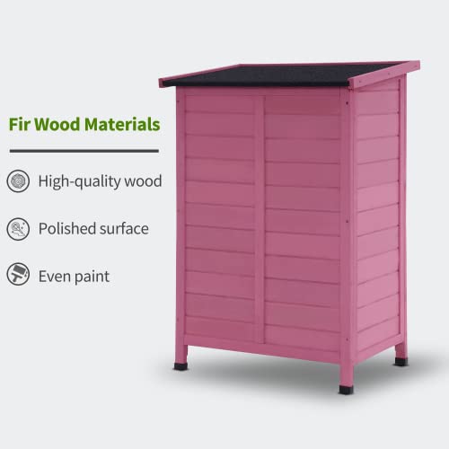 MCombo Outdoor Wood Storage Cabinet, Small Size Garden Wooden Tool Shed with Double Doors, Outside Tools Cabinet for Backyard (24.6”x 18.3”x38.2”) 0985 (Pink)