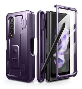 dexnor shielder series case for samsung galaxy z fold 3(2021), military-grade full-body shockproof rugged bumper case cover with built-in screen protector & kickstand & s pen slot,phantom pruple