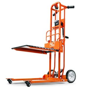 superhandy material lift winch stacker, pallet truck dolly, lift table, fork lift, 330 lbs 40" max lift w/ 8" wheels, swivel casters [patent pending]