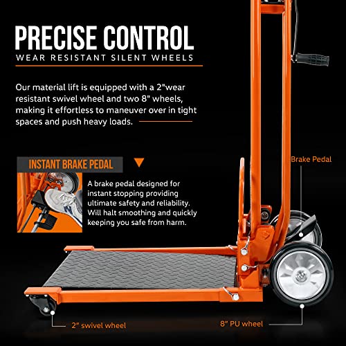 SuperHandy Material Lift Winch Stacker, Pallet Truck Dolly, Lift Table, Fork Lift, 330 Lbs 40" Max Lift w/ 8" Wheels, Swivel Casters [Patent Pending]