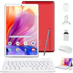 aoyodkg 2 in 1 tablet 10 in, android 11 tablet computer with keyboard bundle, 4gb+64gb, 5g & 2.4g wifi tablets pc, dual camera, 6000mah, mouse, stylus (dgo-red)