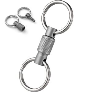 fegve titanium quick release swivel keychain, pull apart detachable keychain heavy duty car key holder with 4 stainless steel key rings